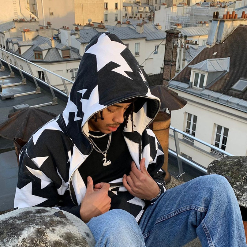 Mens Hoodies Sweatshirts Hip Hop Star Print Men Fashion Zip Up Long Sleeve Sweatshirt Harajuku Fairy Grunge Hooded Jacket Coat Y2K Streetwear 230710