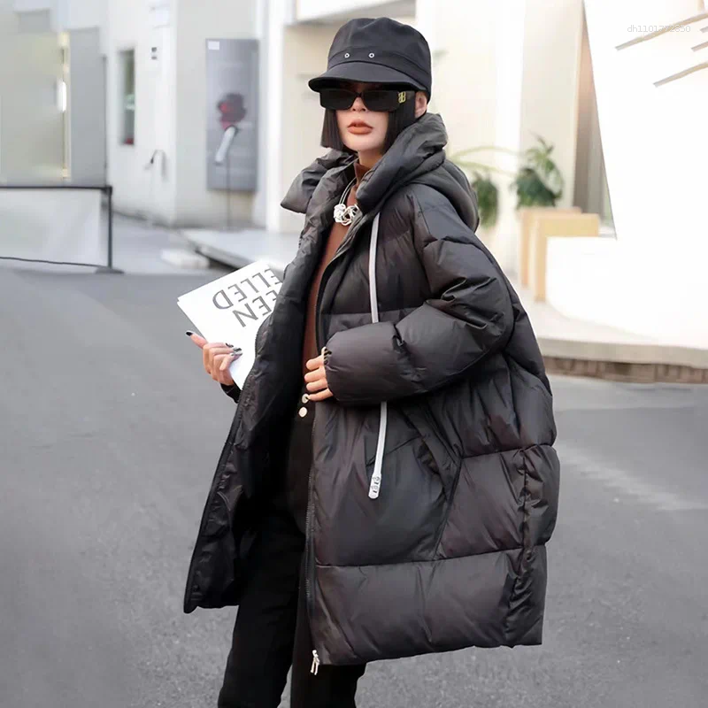Women's Down Winter Jacket Loose Large Mid-length Hooded White Duck Thick Warm Arge Version Outwear
