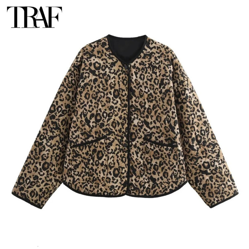 TRAF Leopard Print Womens Coat Autumn Button Coat Womens Long Sleeve Quilted Jacket Womens Winter Coat and Jacket 241115