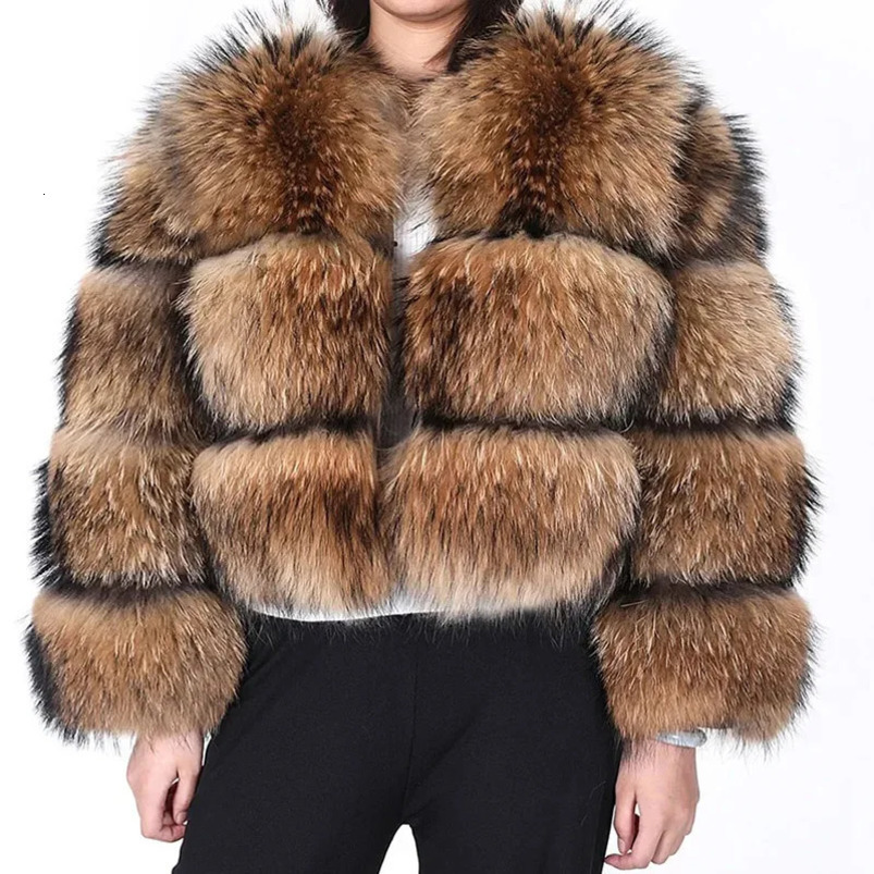 Maomaokong Super Winter Womens Thick Raccoon Fur Coat Natural Fox Fur Jacket Plus Size Jacket Womens Tank Top 241111