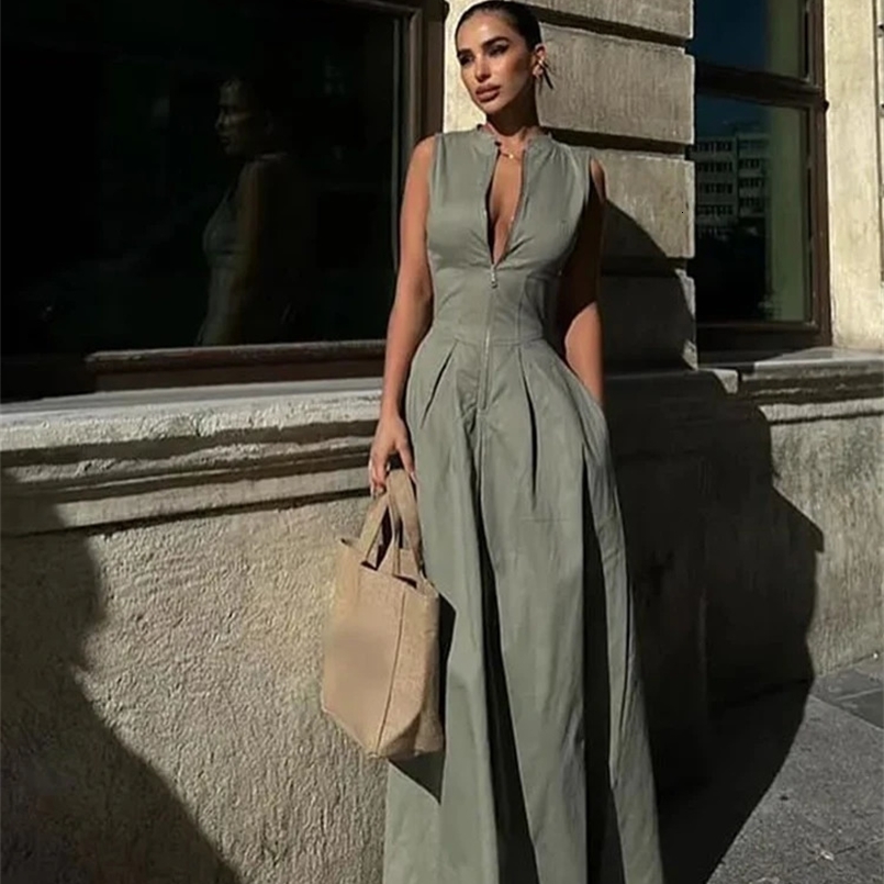 Fashion Sleeveless High Waist Zipper Maxi Dress Women Elegant O Neck Bodycon Vestidos Summer Office Ladies Party Robes 240823