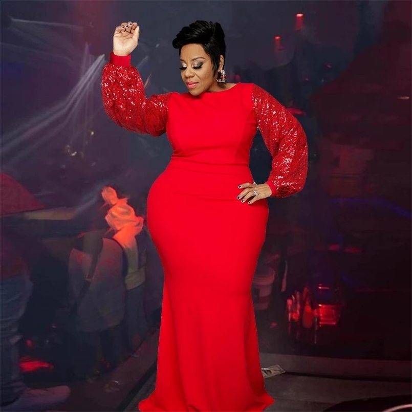 Women Long Sleeve Maxi Dresses Evening Ladies Sexy Plus Size Sequin Dress Glitte Elegant Red Dress Wholesale Drop 240814