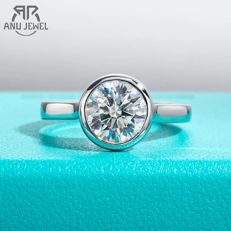 AnuJewel 1ct/2ct/3ct D Color Bezel Engagement Wedding Ring 925 Sterling Silver Rings For Women Jewelry Wholesale 240702