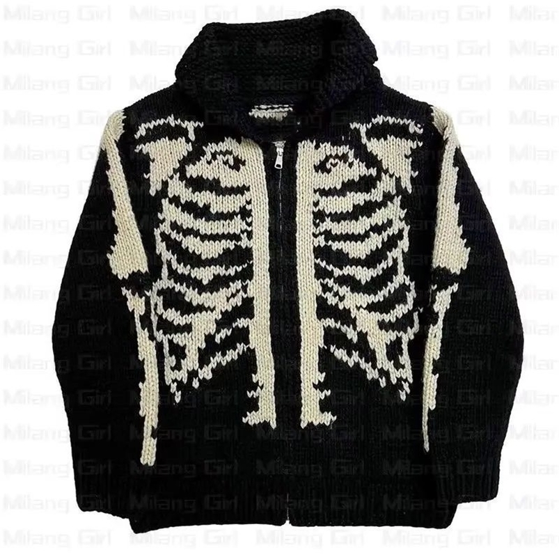 Winter mens oversized skull sweater punk hip-hop pull Homme womens oversized scissors warm knit sweater Korean clothing Y2K 241125