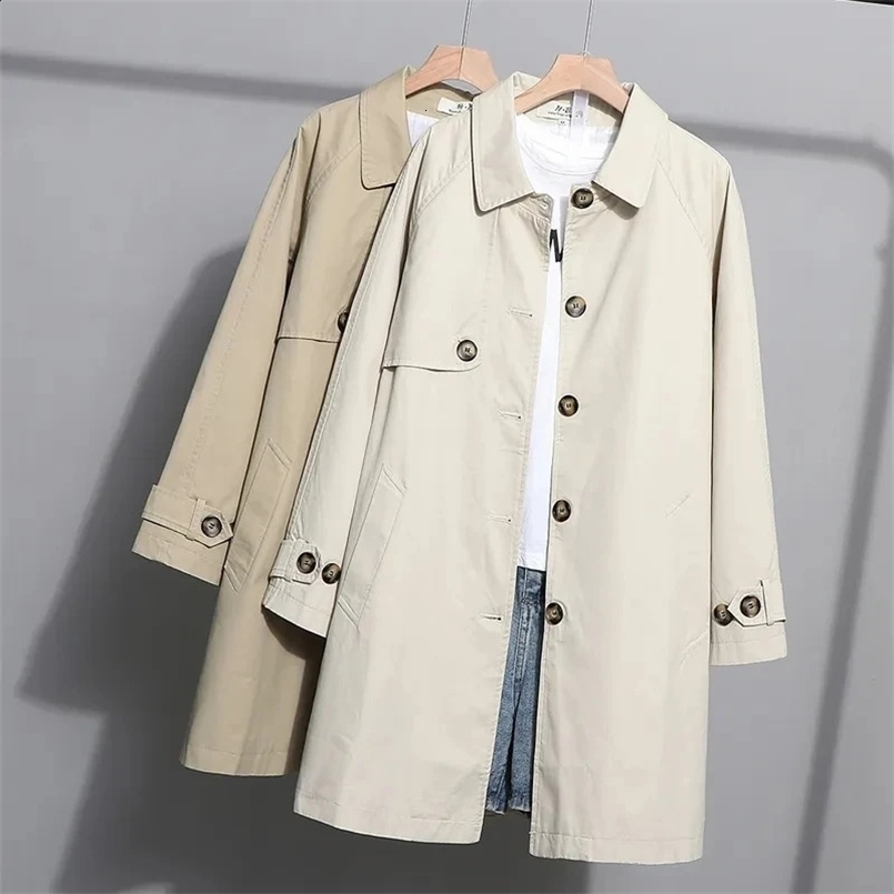 Fashion Korean Spring Autumn Trench Coat Women Mid-length Wild Single-breasted Loose Mid Long Windbreaker Female Coats 240724