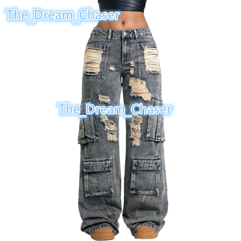 Womens Comfortable Loose Straight Cargo Pants Baggy Jean Manufacturer Breathable Fashionable Casual Trousers for Women