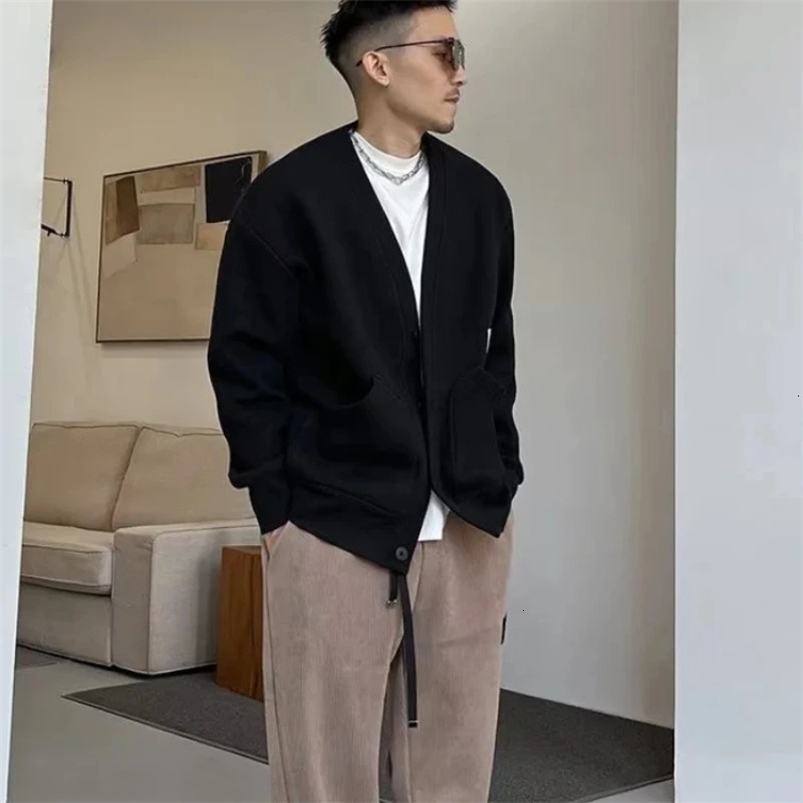 Black jacket long sleeved loose mens sweater clothing trade for public Y2k original knitted top knitted cardigan 241125