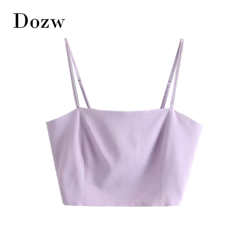 Summer Chic Solid Camis Top Women Spaghetti Strap Sexy Sleeveless Party Crop Top Female Backless Purple Casual Tunic 210414