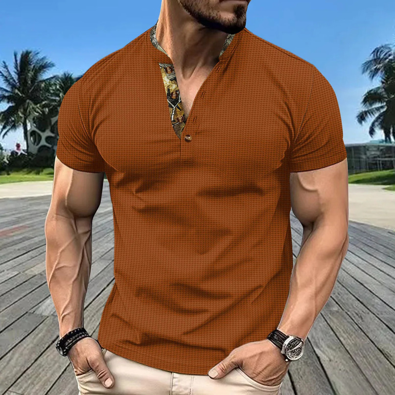 Summer Waffle mens POLO shirt Tshirt stand collar button solid color breathable sports 240516