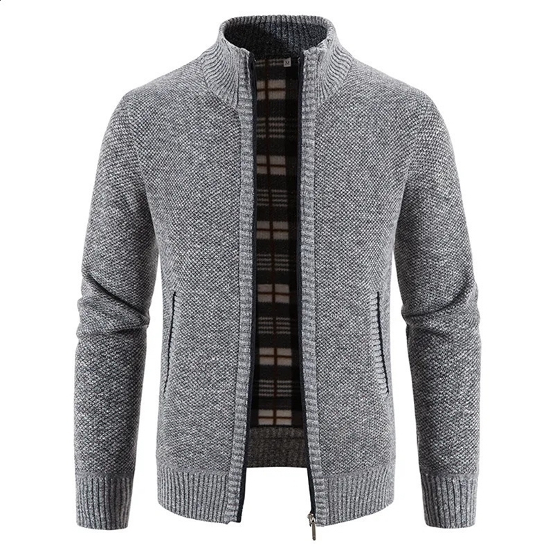 Men's Sweaters Men's Cardigan Solid Color Fleece Cardigan Zipper Knitted Jacket Sweater Winter Fleece Warm Skirt 231214