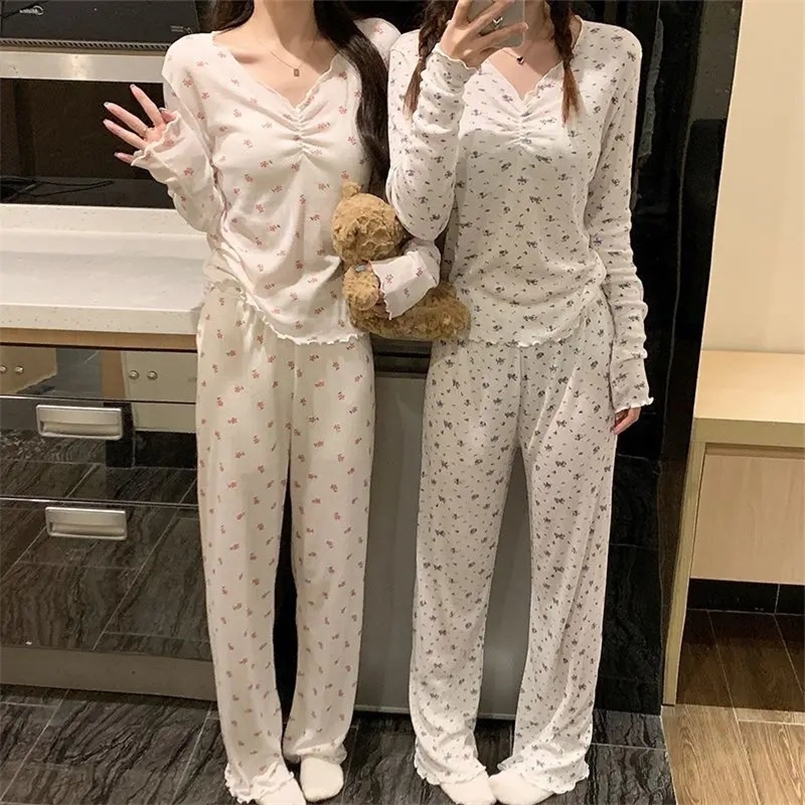 Womens Pajama Large Pajama Set Womens 2-piece Pajama Set Spring and Autumn Womens Printed Casual Clothing Set 240926