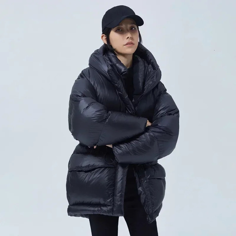 Winter Womens White Duck Down Jacket Hooded Slimming Short Jacket Warm Womens Chiffon Coat Korean Womens Parka 241111