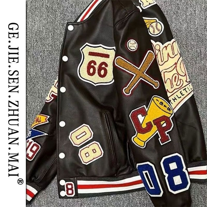 Men's Jackets Men's spring and autumn baseball uniform men's handsome trendy leather jacket heavy industry embroidery white short coa