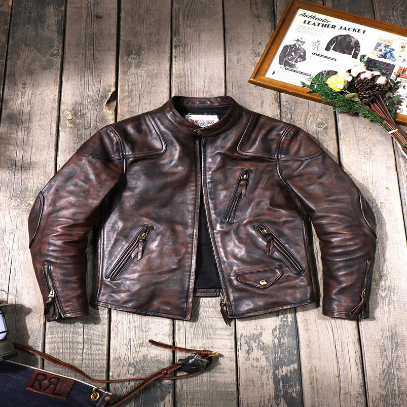 Tea Core Horseskin Venom Biker Leather Wash Distressed Tom Hardy Classic Stand Collar Vintage Mens Leather Jacket 250122