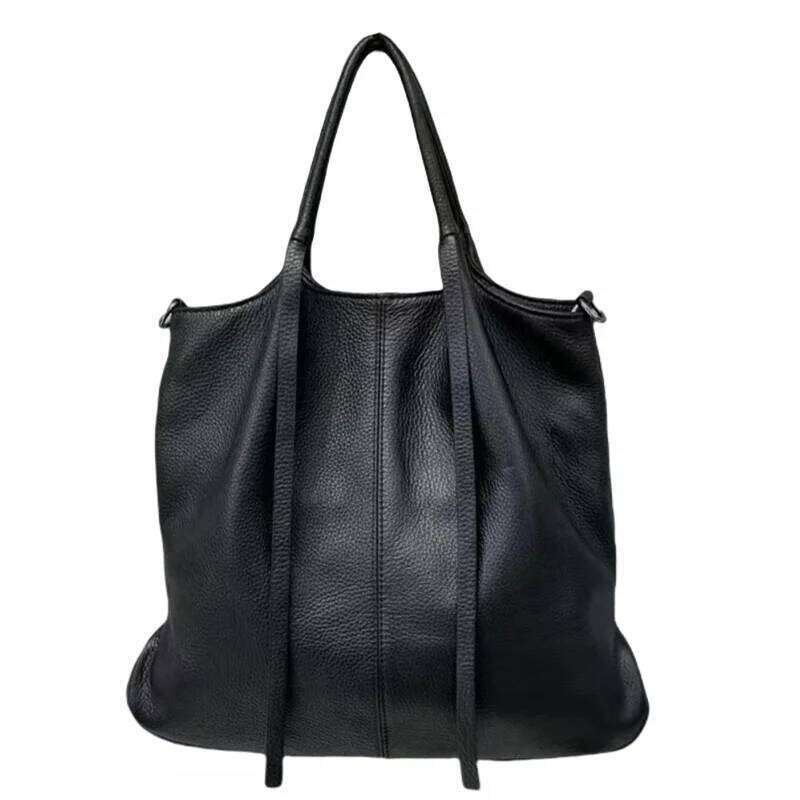 Casual Women Genuine Leather Handbags Large Shoulder Solid Color Soft Cowhide Work Crossbody Bucket Bag Female Purse Tote Suotong2509