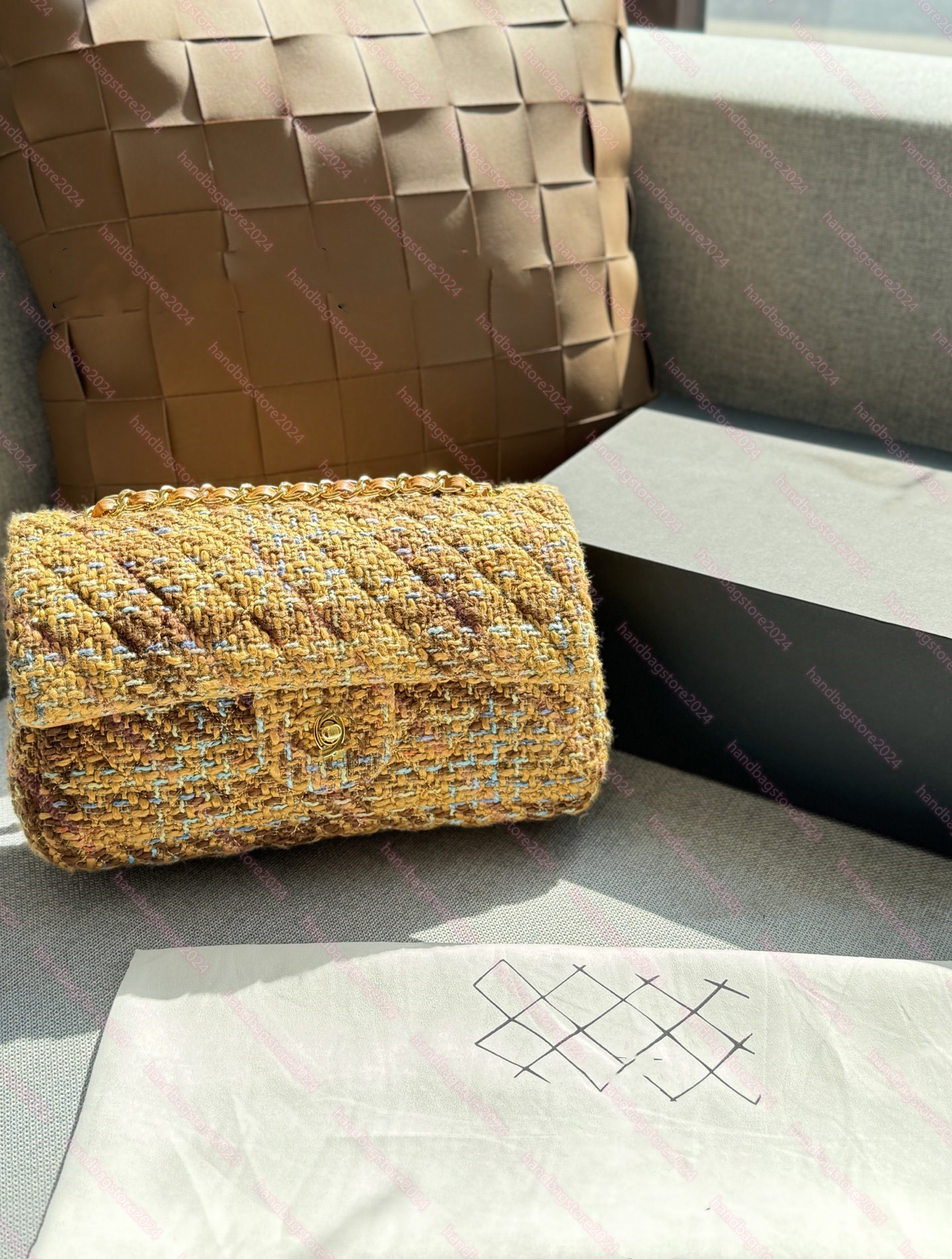 Sac de créateur cf épaule rabat classique CF 24k 24k floral en laine douce sac de chaîne de chaîne rabat à vérification du fil à bands à bands à