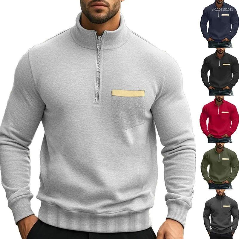 Men's Hoodies Autumn Winter Mens Sweatshirts Casual Zipper Stand-Up Collar Plush Pullover For Man Solid Color Long Sleeve Hoodie Tops