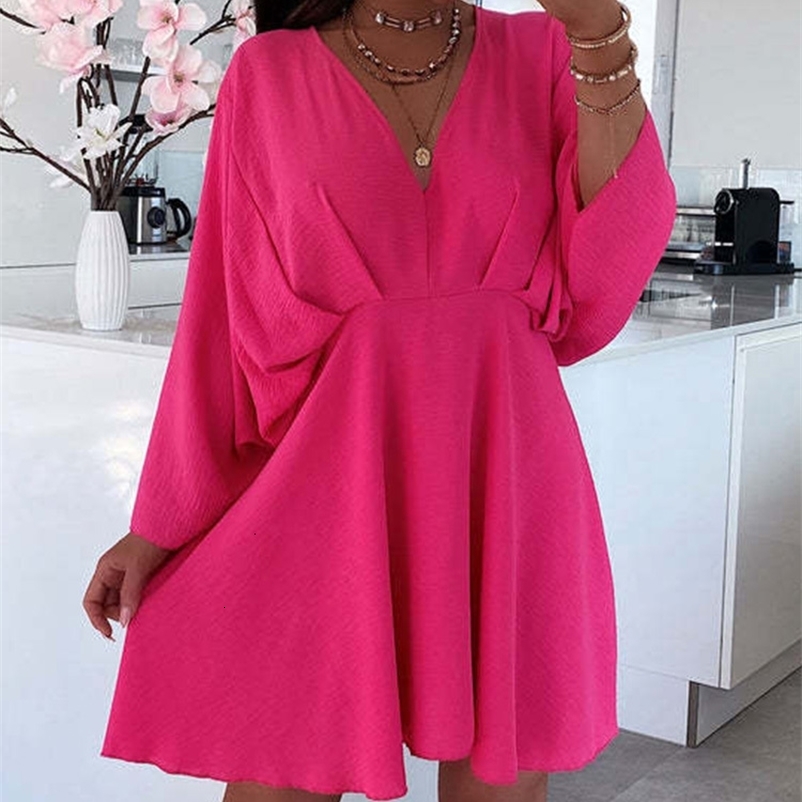Casual Dresses Elegant V-neck Doll Sleeves Multicolor Dress Fashion Solid Color Ultra Thin Waist Short Dress Summer Casual Beach Cover 230407