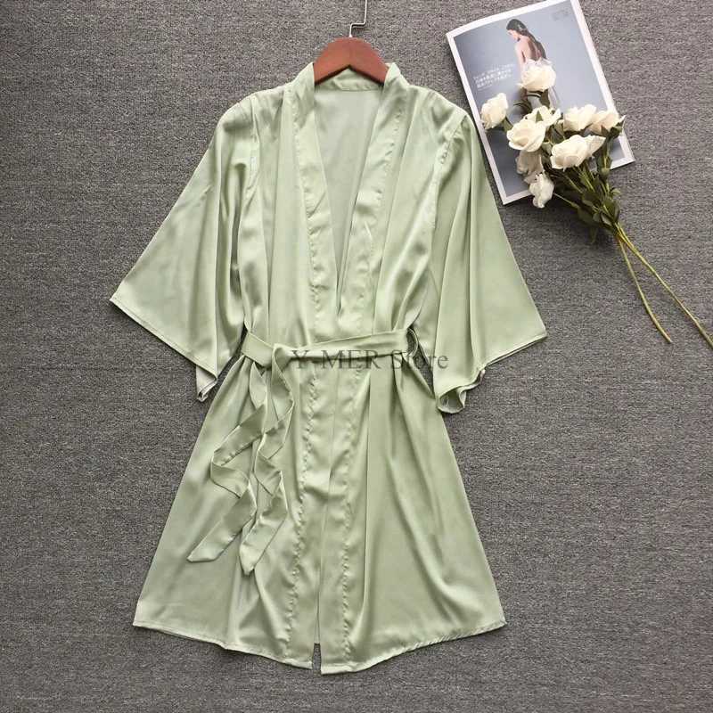 Green Nightgown Solid Color Kimono Lady Elegant Bathrobe Satin Homewear Wedding Bridal Gift Sleepwear Sexy Intimate Lingerie Z250924