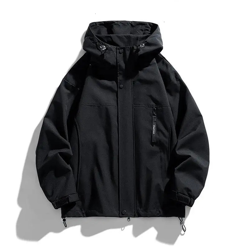 Solid Color Camping Jacket Men Windbreak Coats Fashion Casual Hooded Waterproof Jacket Male Black Outerwear Plus Size 8XL 240808