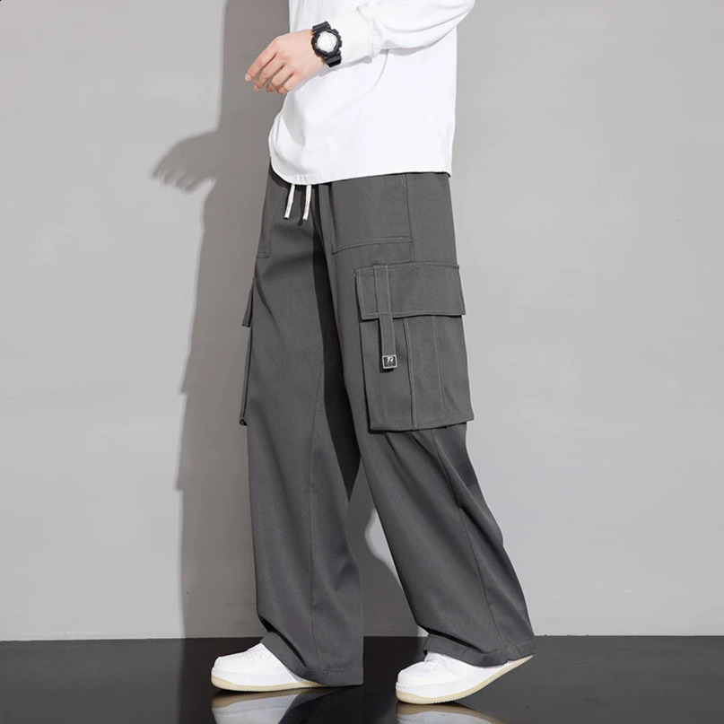 Autumn Wide Leg Mens Cargo Pants Street Clothing Pocket Casual Fabric Outdoor Exploration Straight 240808