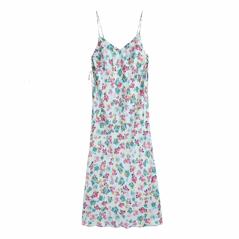 Women Dress Printed Spaghetti Strap Mid Calf Dresses Chic Lady Fashion Casual Clothes 210517