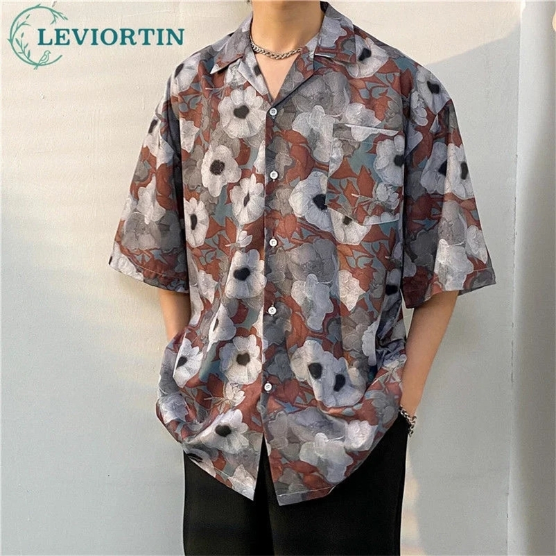 Summer Mens Thin Print Short Sleeve Versatile Vintage Men Streetwear Oversized Shirts Hip Hop Graphic Shirt Harajuku Loose Tops 240529
