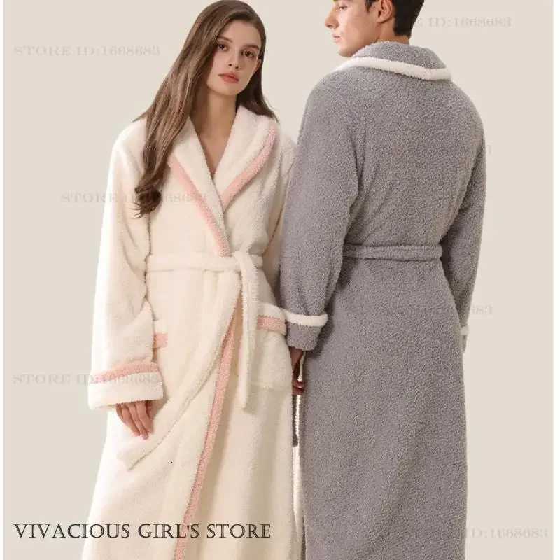 Autumn Winter New Couple Long Robe Sleepwear Thickwn Flannel Bathrobe Kimono Gown Nightwear Loose Casual Coral Fleece Homewear Z250924