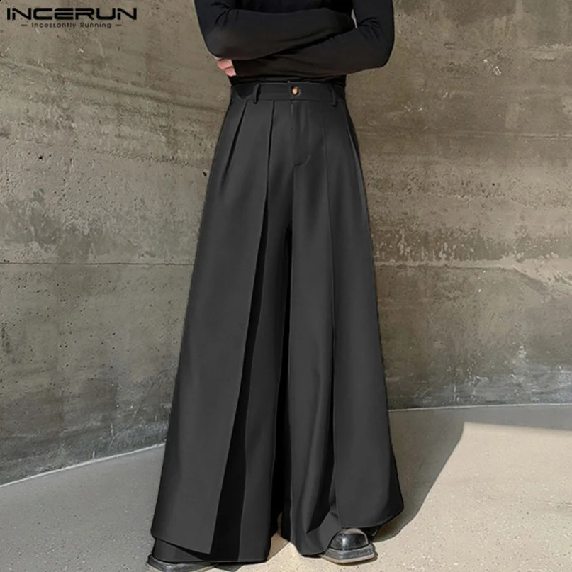 INCERUN Korean Style Trouser Fashion Mens Two Piece Wide Leg Pants Casual Personalized Loose Solid Skiing Pantalons S5XL 240808