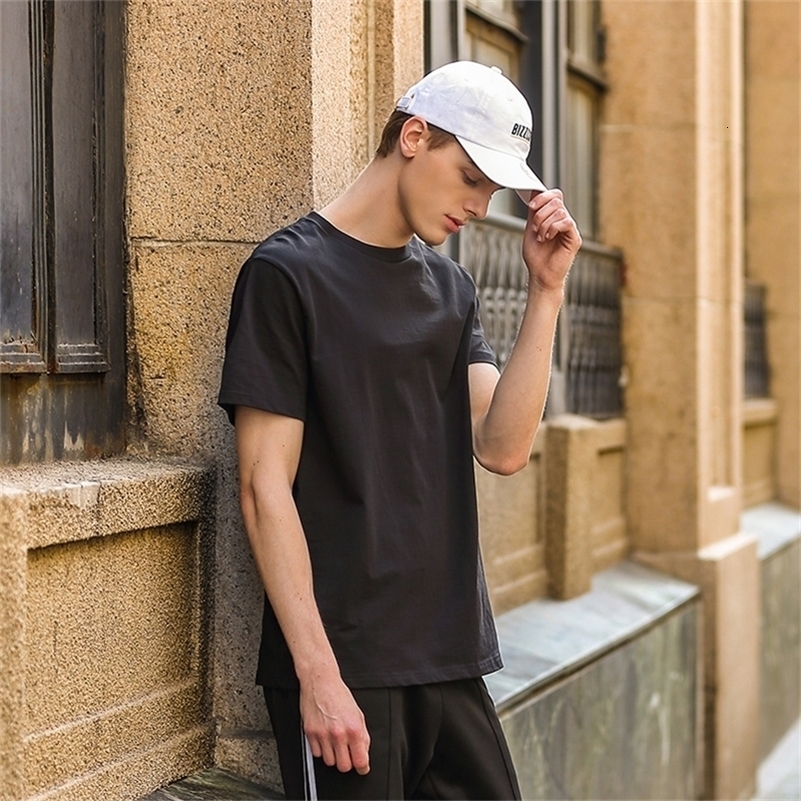 T Shirt Mens Black Tees 100% Cotton T-shirts Leisure European Size Short Sleeves Casual T-shirt Solid Color Loose O-neck C306 210319