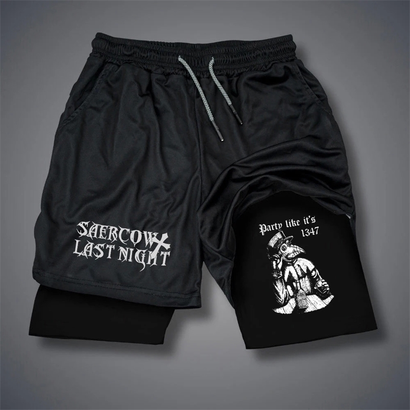 Gothic Letter Print Mens Shorts Summer Breathable Quick Drying Shorts Sportwear Double-deck 2 In 1 Short Pants Y2K Fitness Pant 240513