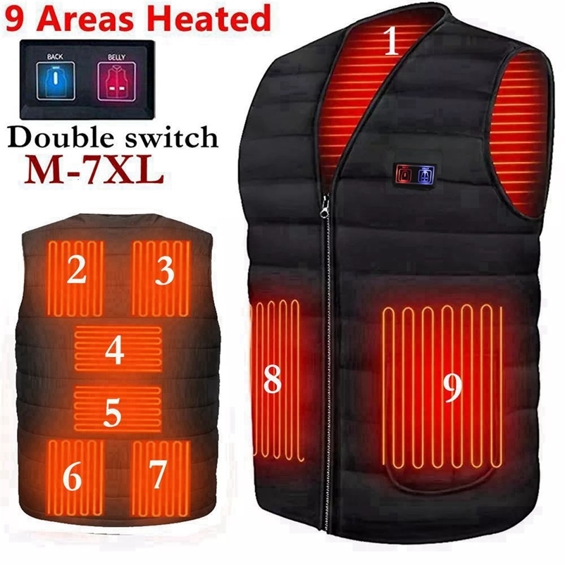 Men's Vests Men Autumn winter Smart heating Cotton Vest 9 area Heated V neck vest Women Outdoor Flexible Thermal Winter Warm Jacket M-7XL 23021