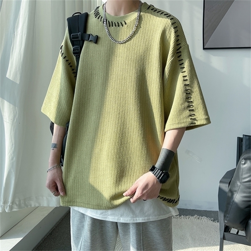 Men's T-Shirts Manual Sewing Men's Summer T-shirts Korean Man Oversized Short Sleeve Tshirt Streetwear Men Women Tops Tees 230425