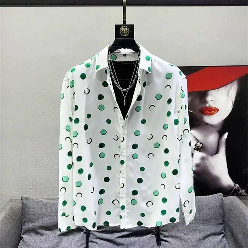 Spring and Autumn Fashion Polo Collar Print Slim Fit Hanging Korean Version High End Fashion Casual Simple Mens Shirt 250207