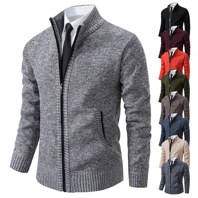 Mens sweater jump jacket autumn cardigan Y2K winter wool cashmere formal knitting Hombre zipper cold coat mens style 241007