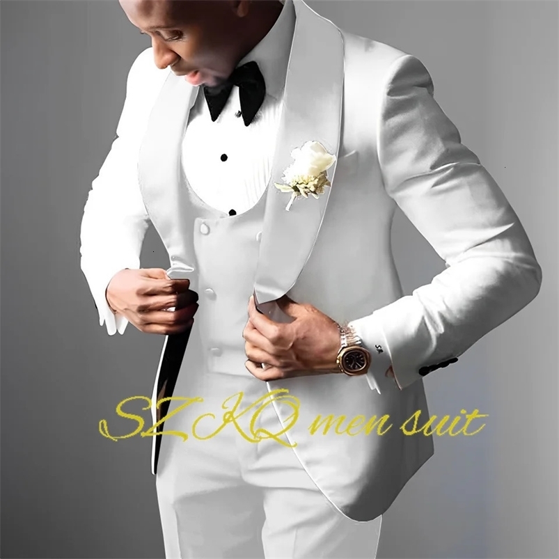 White mens wedding evening gown elegant mens suit green fruit collar jacket pants vest 3-piece set custom color XS-5XL 241111