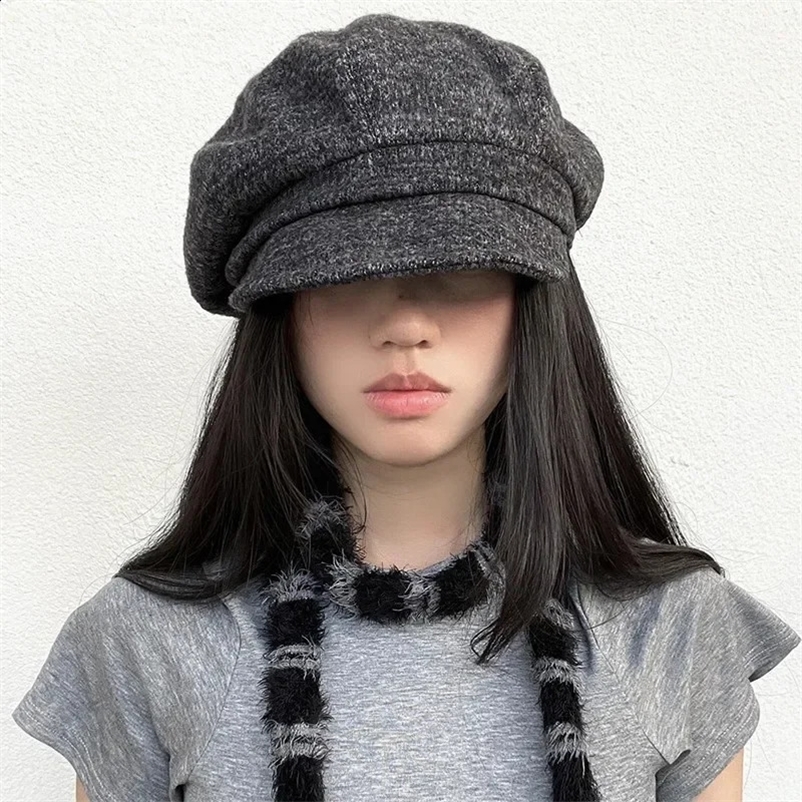Japanese Retro High-end Sense Solid Color Knitted Berets Cap for Women Autumn Winter Versatile Warm Literary Octagonal Hat250408bj