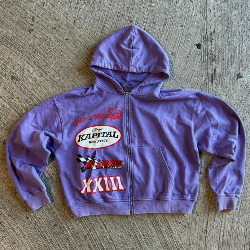 Printed with American letter geometric pattern hiphop skateboard street zipper hoodie 2000s retro fashion trend sweater 240911