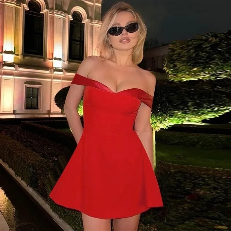 Talenza Red Backless A-Line Dress Women Sexy Strapless Sleeveless Slim Y2k Short Dress Elegant Party Club Evening Dress Vestidos 250313