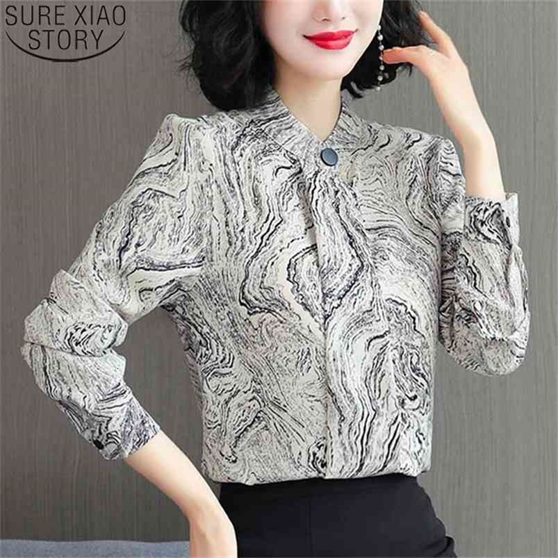 Print Shirts Women Pullover Autumn Long Sleeve Blouses Elegant Ladies Tops Fashion Office Lady Loose Blusas Mujer 10464 210506