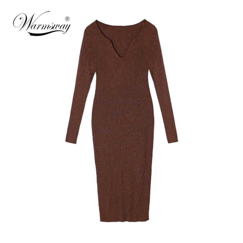 Plus Size High Quality Sexy Colourful Shine Lurex Ribbed Knitted Dress Women Knee-Length Dresses Deep V-Neck Bodcyon C-154 210522