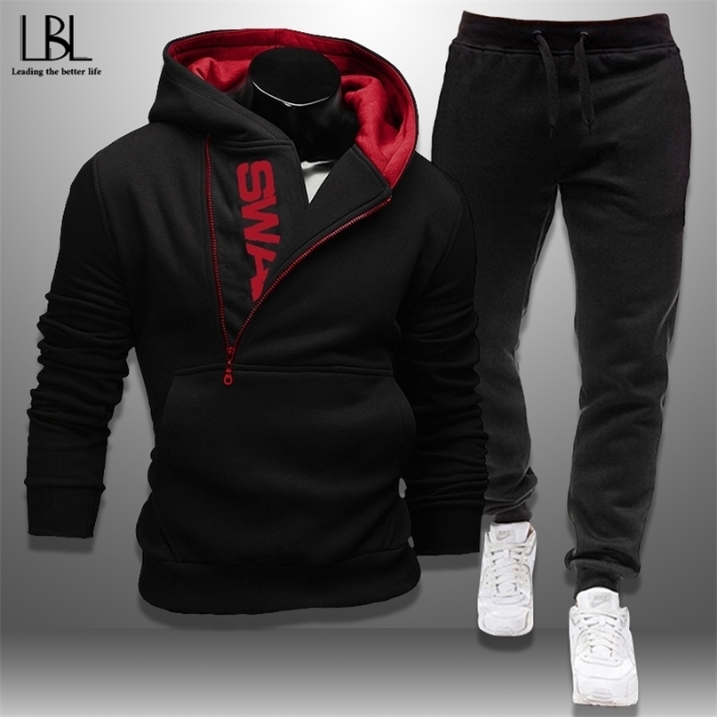 Tracksuit Men Arrival Spring Autumn Hooded Sweatshirt +Drawstring Sweatpants Male Half Zipper Hoodies 2 Pieces Mens Sets 4XL 211109