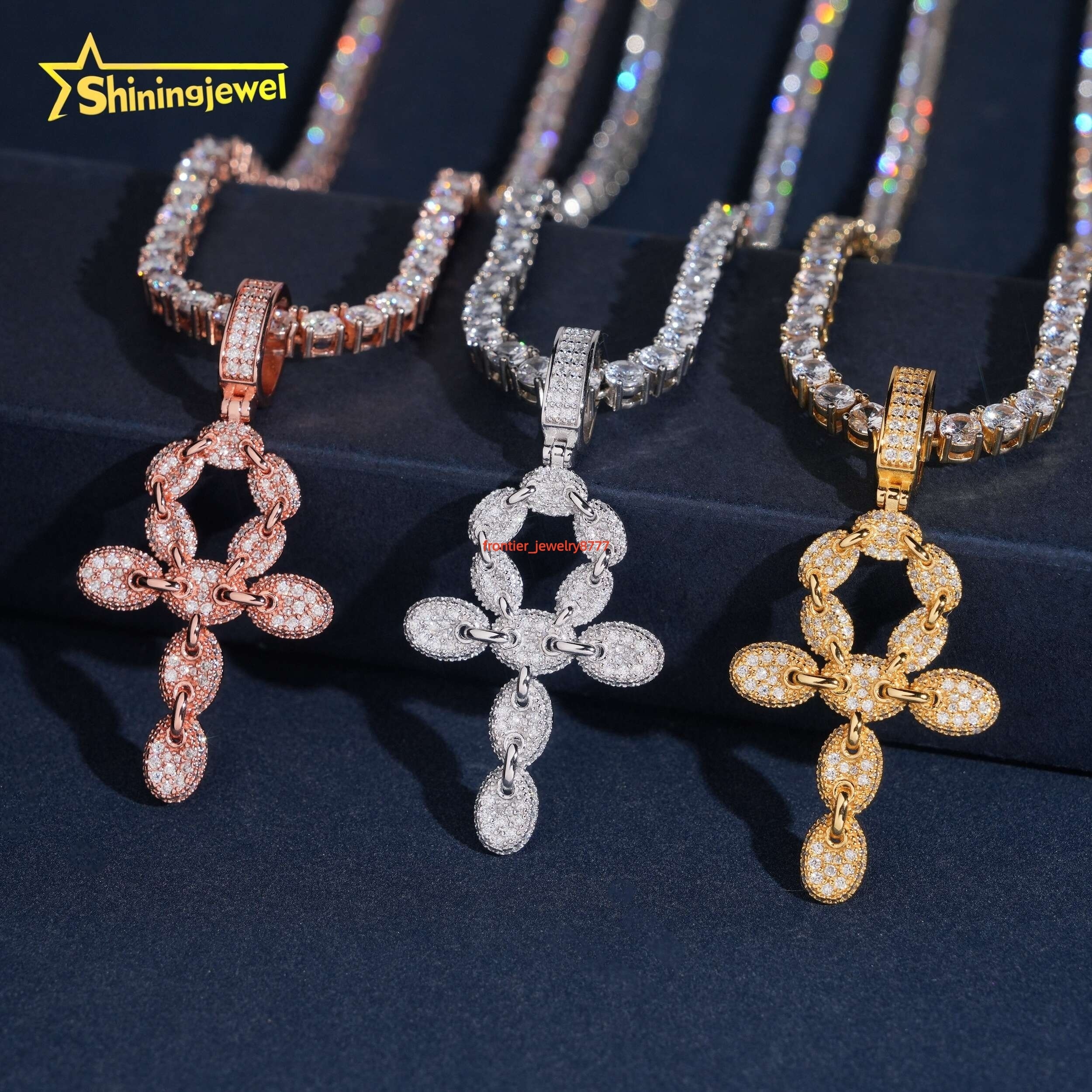 Ready to Ship Hip Hop Iced Out 925 Sterling Silver Cross Allah Rose Gold VVS Moissanite Pendant