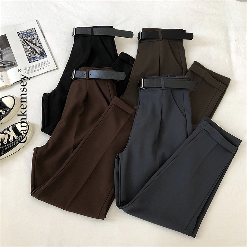 Women's Pants Capris CamKemsey Office Lady Work Leisure Suit Pants Chic Solid Spring Autumn Casual High Waist Ankle Length Harem Pants Woman 23