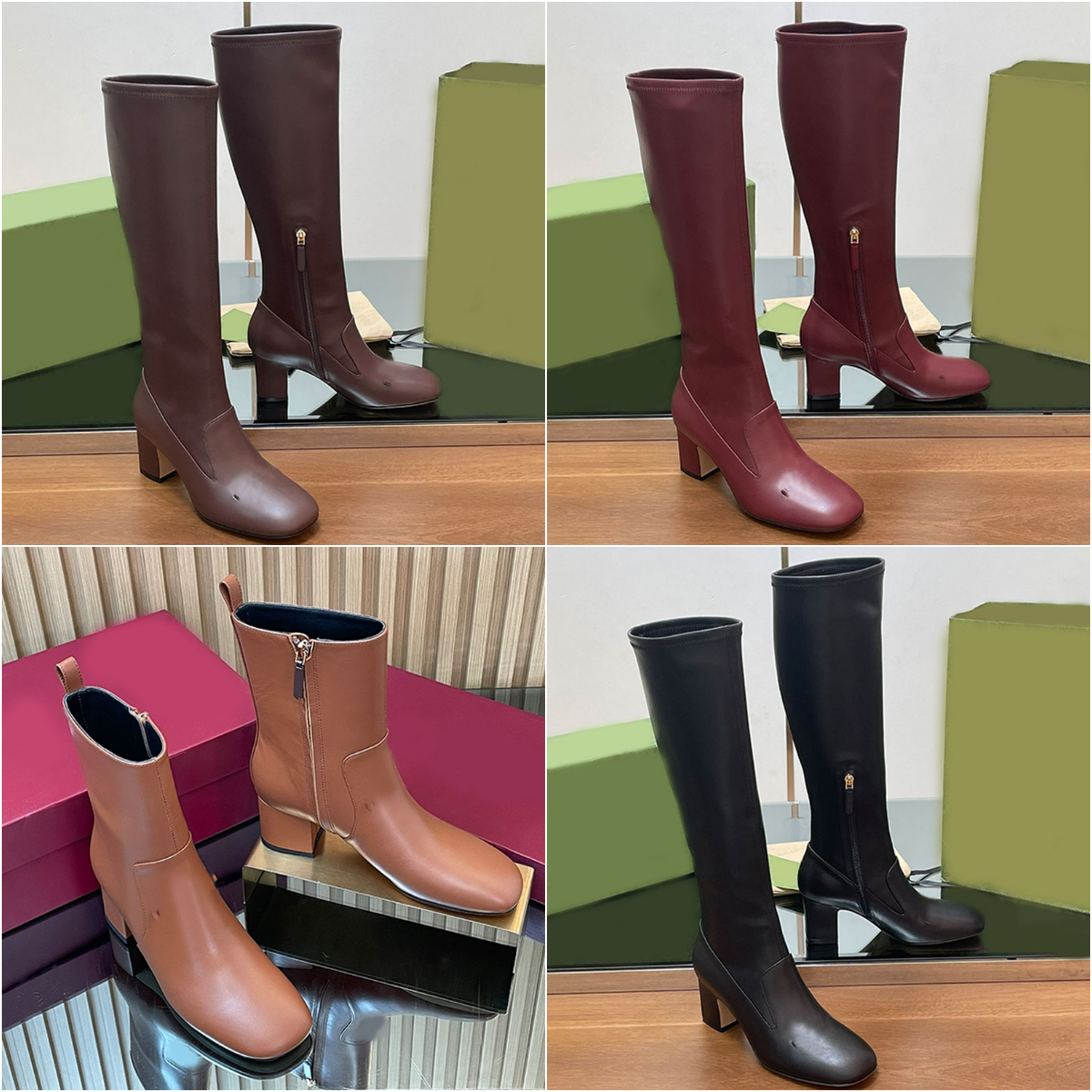 Mid heels womens riding boots designer womens knee high boots 25ss new winter antumn boots chunky heel ankle booties women knee boots top quality li