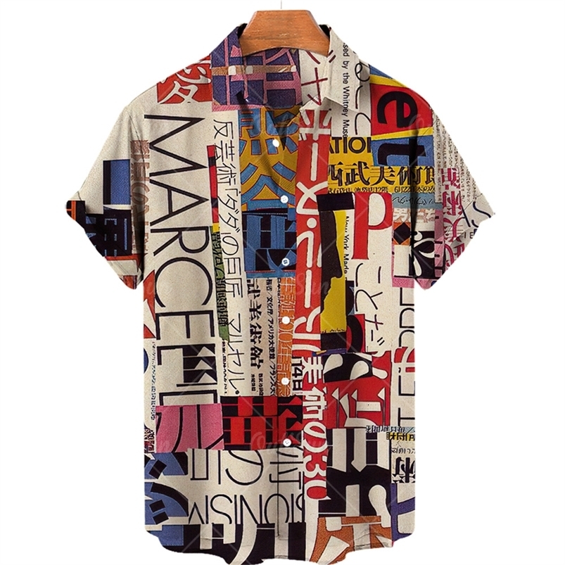 Men's Casual Shirts Summer Colorful Graffiti 3D Print Hawaiian Single Row Button Short Sleeves Fashion Loose 230325