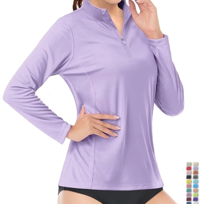 MAGCOMSEN Womens Rash Guard Long Sleeve UPF 50 Sun Protection 1/4 Zip Lightweight UV SPF Swim Shirts Quick Dry Surf T-shirts 240816
