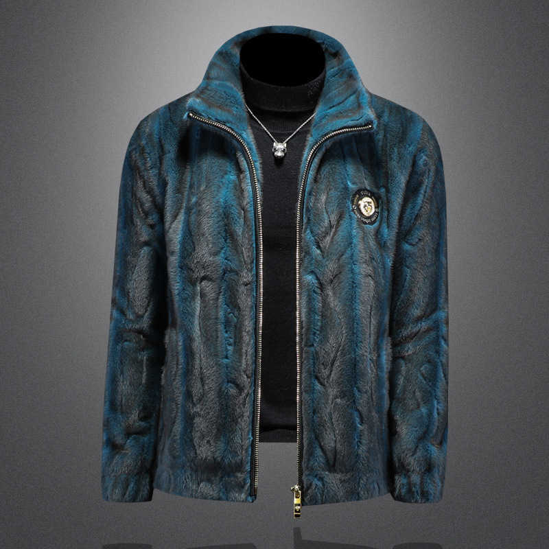 2025 New Winter Mens Gold Mink Fur Thickened Sheepskin Onepiece Stand Collar Slim Fit Warm Cotton Jacket S25923