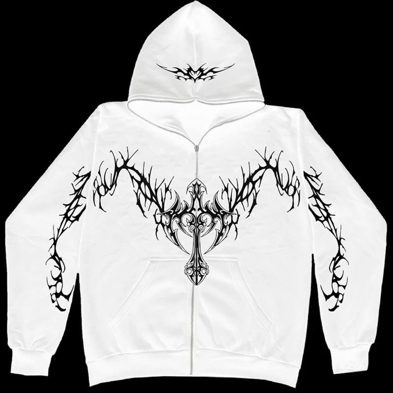 Retro mens Y2K style zipper hoodie Harajuku fashion Gothic streetwear womens hiphop punk oversized sportswear jacket 240911
