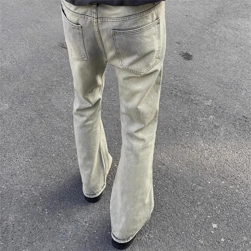 Vintage Style Denim Jeans For Men Women Clean Fit Mid Waist Elastic Belt American Style Trendy Straight Regular Cut 240829